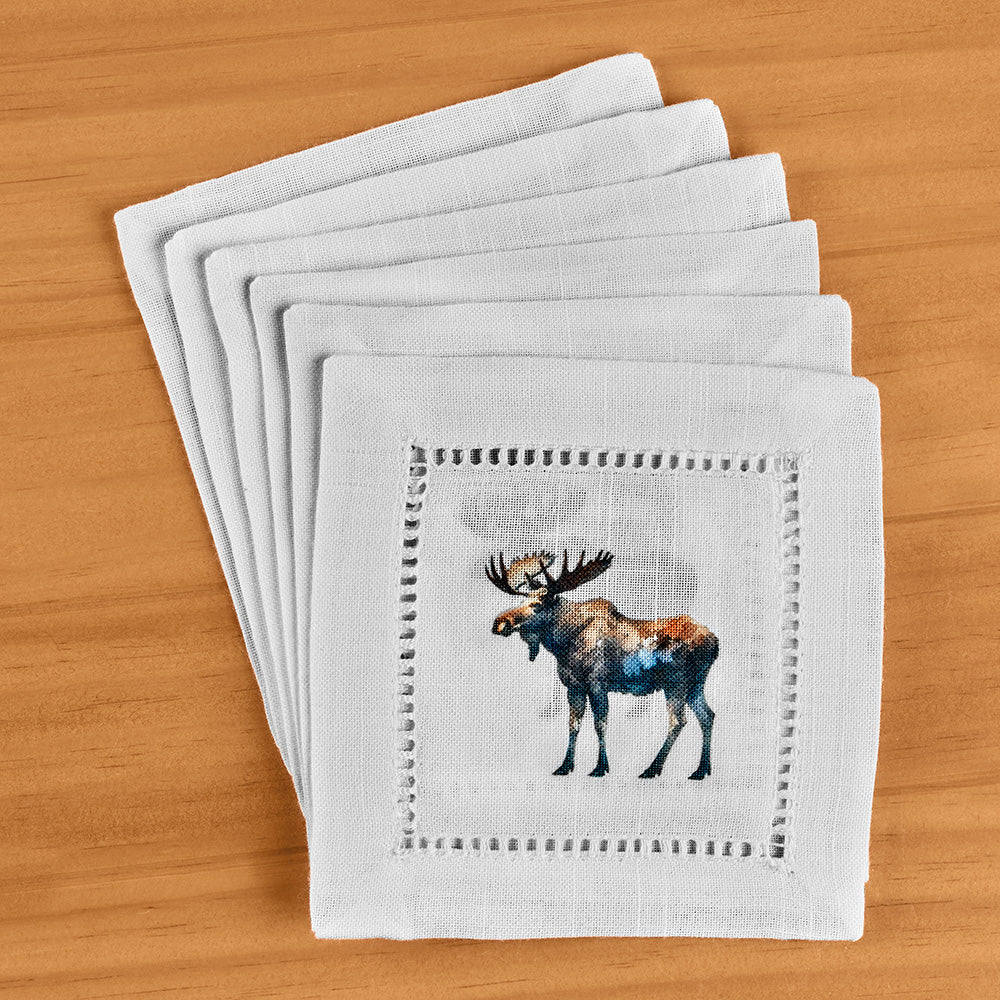 Jolitee Hemstitch Cocktail Napkin Set, Moose - Image 2