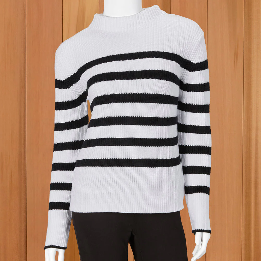 Kinross Women's Striped Ribbed Funnel Sweater - Image 2