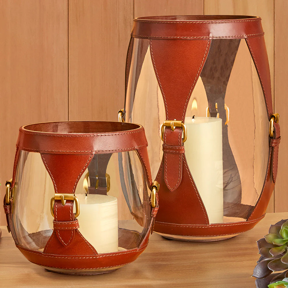 Leather-Clad Glass Hurricane - Image 2