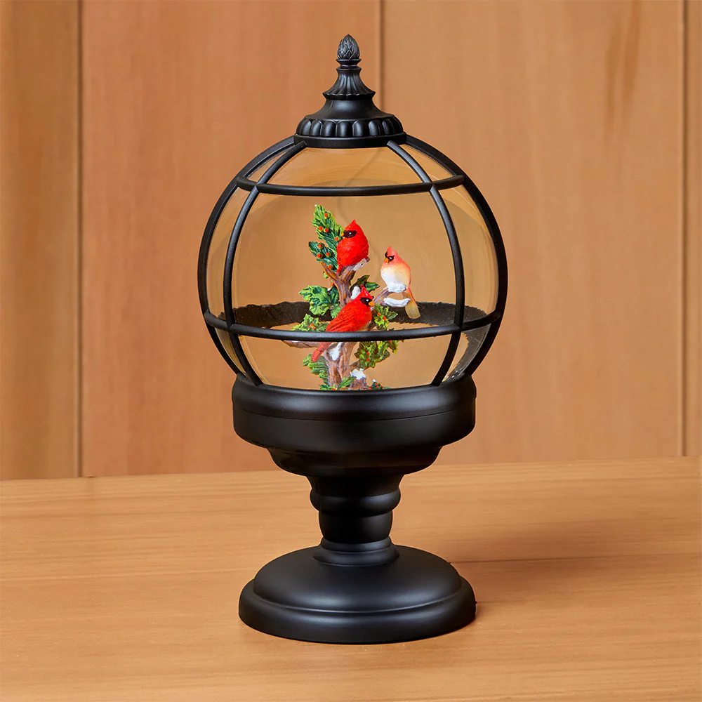LED Glitter Swirl Snow Globe Finial – Cardinals on Branch - Image 2