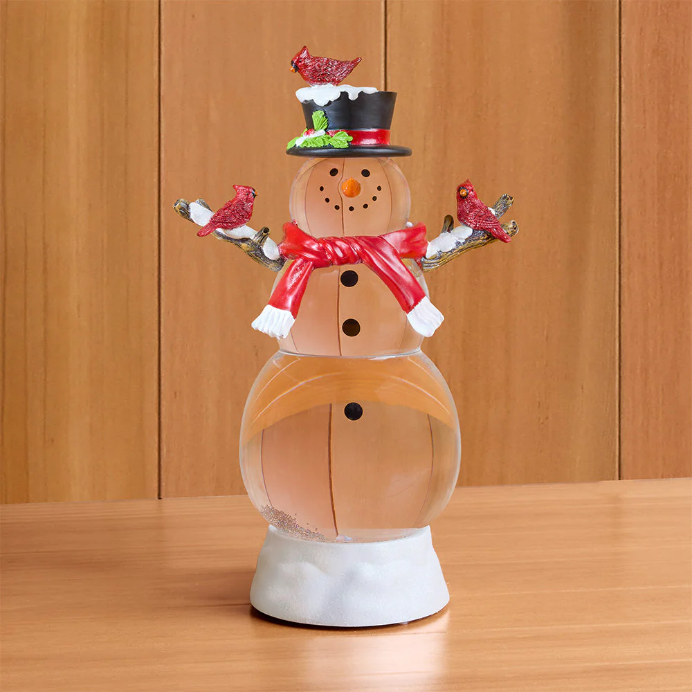 LED Glitter Swirl Snow Globe Snowman with Cardinals - Image 2
