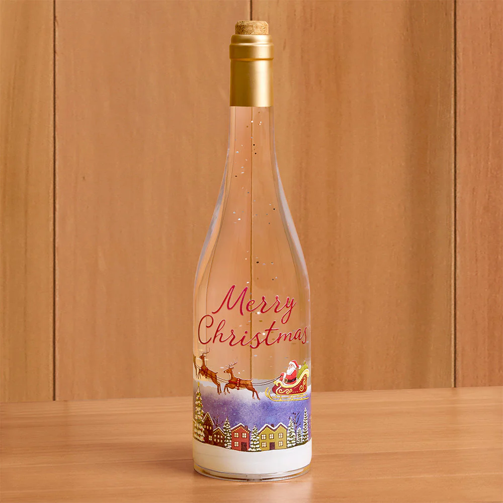 LED Snow Globe Wine Bottle – Santa Over Town - Image 2