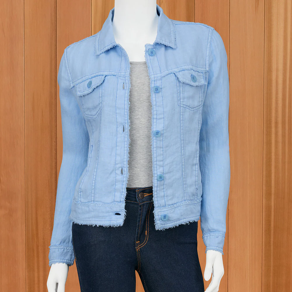 Lulu-B Women's Frayed Linen Jacket, Chambray Blue