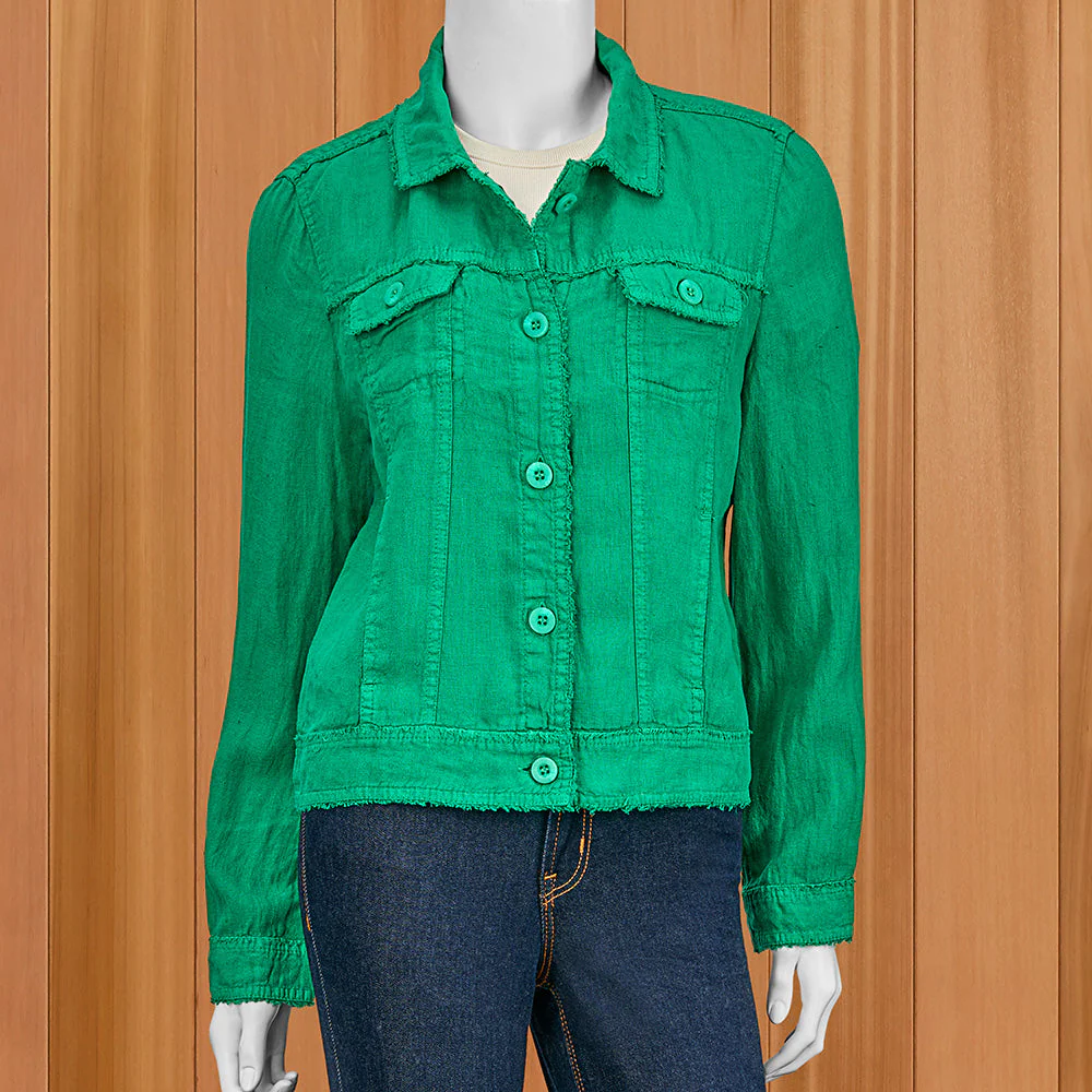 Lulu-B Women's Frayed Linen Jacket, Emerald Green - Image 2
