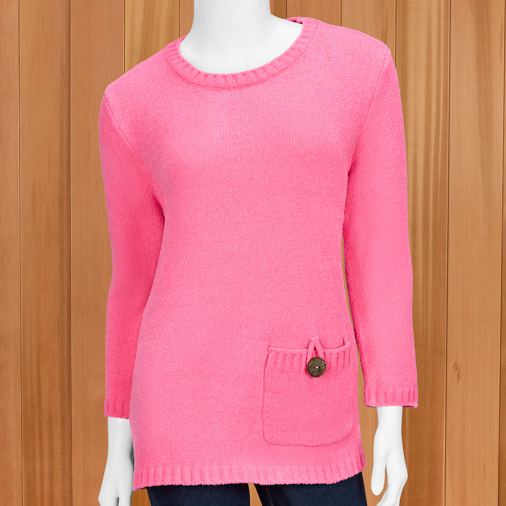 Lulu-B Women's Lightweight Chenille Button-Pocket Sweater