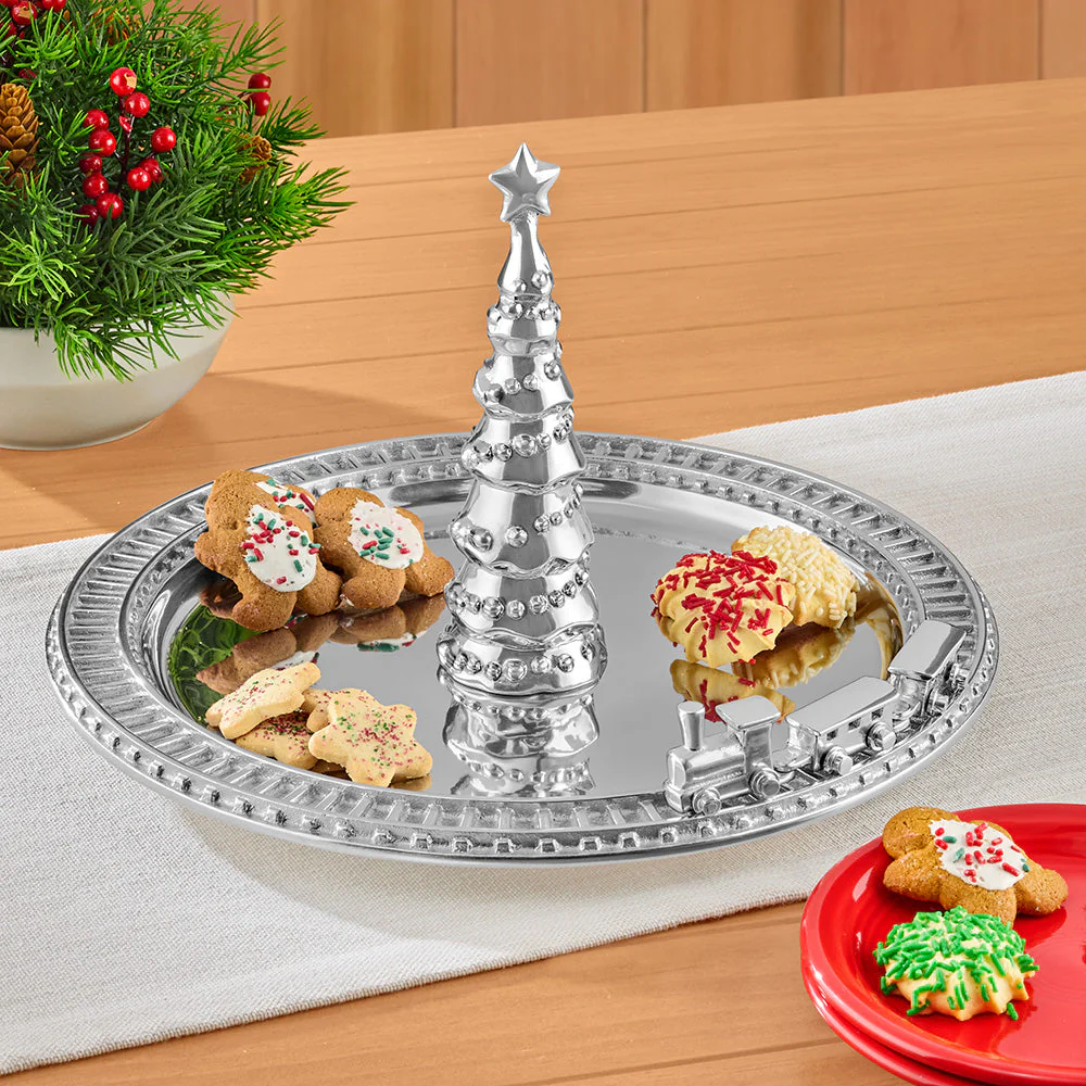 Mariposa Aluminum Christmas Tree & Train Dessert Server - Image 2
