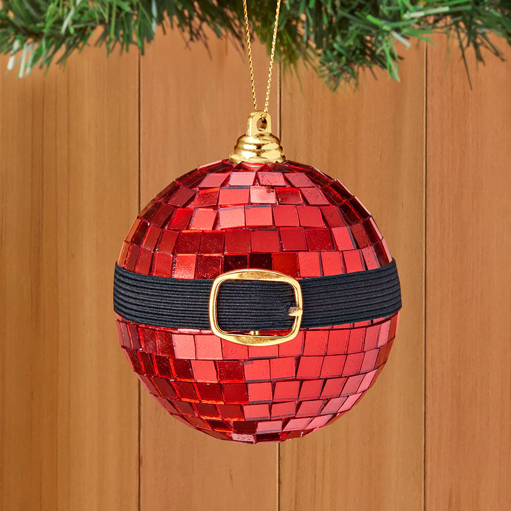 Mirrorball Santa Belt Christmas Ornament