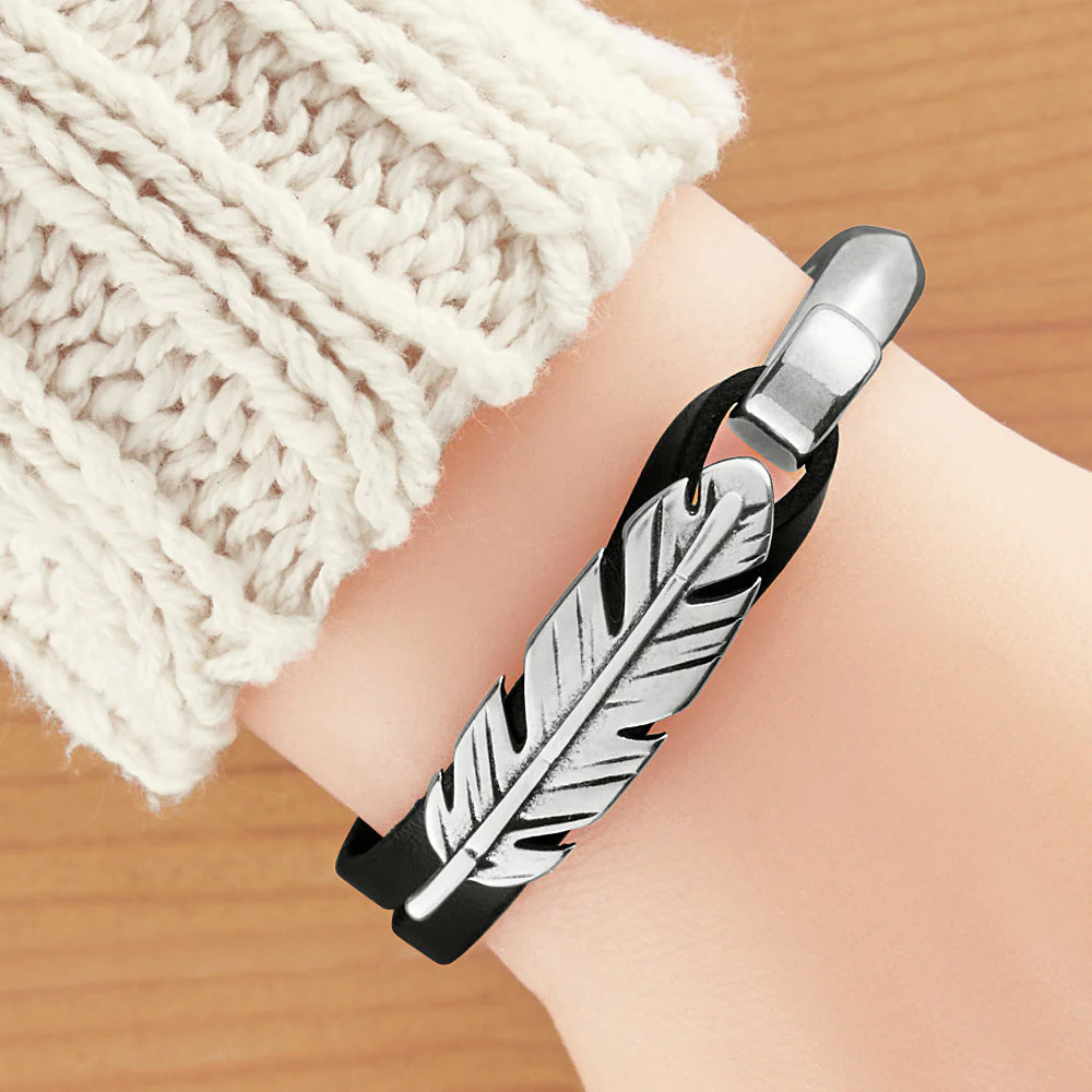Montana Leather Half Cuff Bracelet, Feather - Image 8