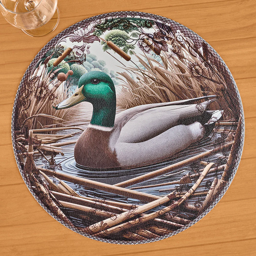 Nicolette Mayer Round Vinyl Placemat, Woodland Duck