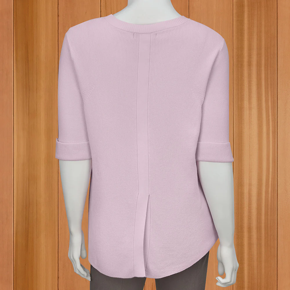 Renuar Soft Lightweight Rib-Knit Elbow-Sleeve Sweater - Image 2
