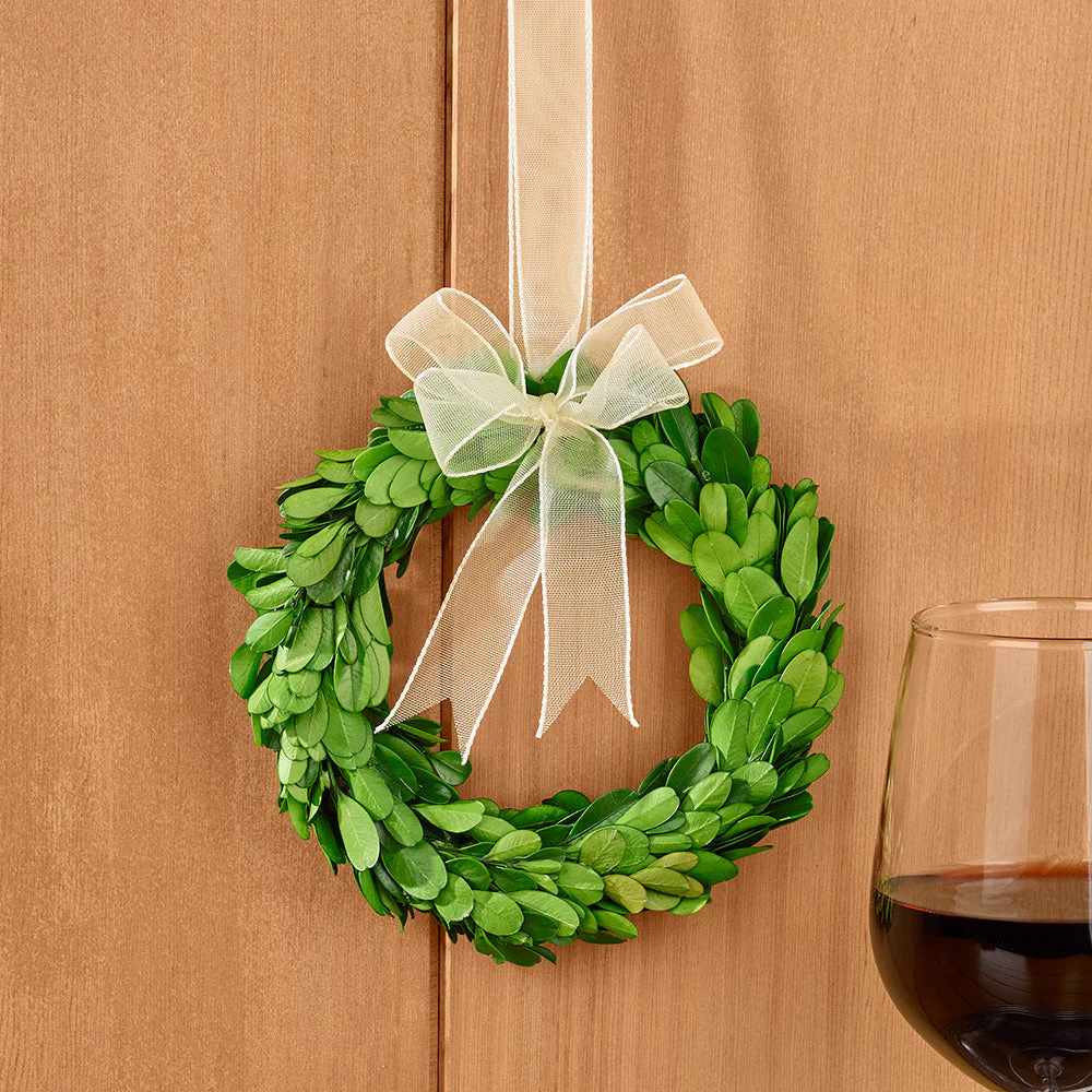Ribbon-Hung Preserved Boxwood Wreath - Image 2