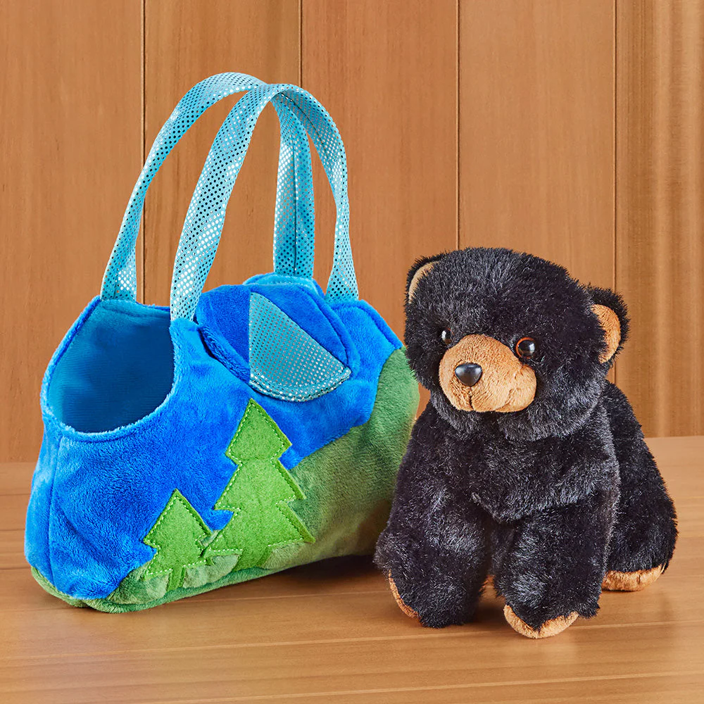 Stuffed Black Bear Plush Toy with Tote - Image 2