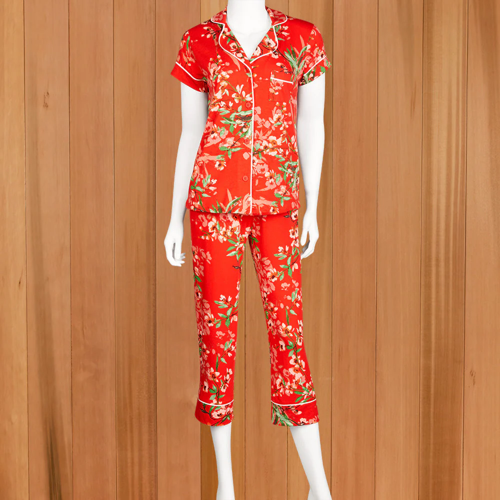 The Cat's Pajamas Women's Pima Knit Capri Pajama Set, Cherry Quince - Image 2