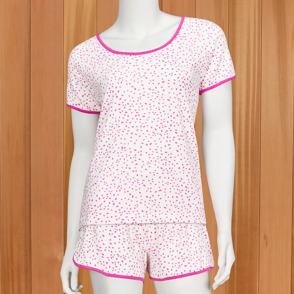 The Cat's Pajamas Women's Pima Knit Simple Short Pajama Set, Orchid Confetti Dot