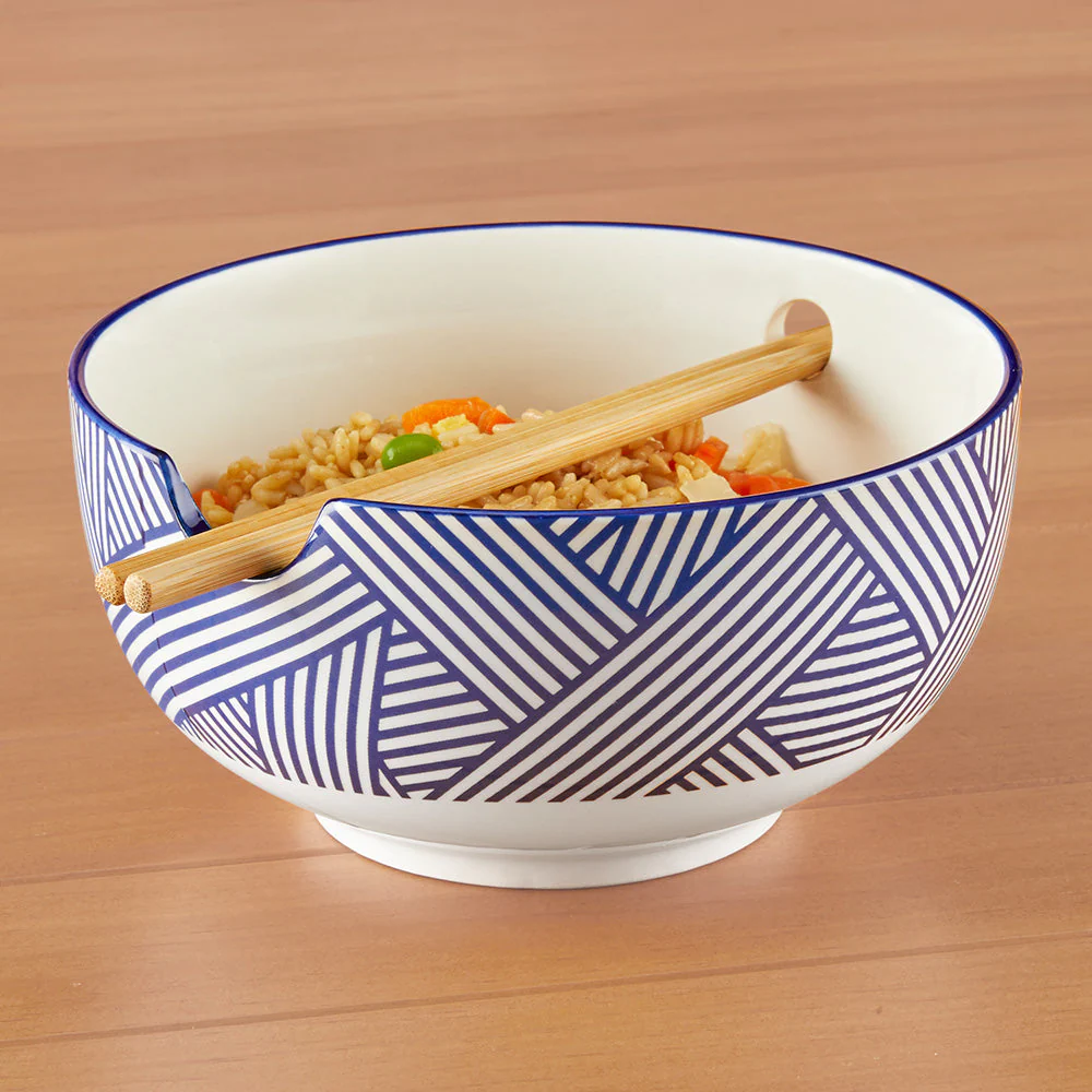 Torre & Tagus Kiri Porcelain Noodle Bowl, Blue Zen Weave