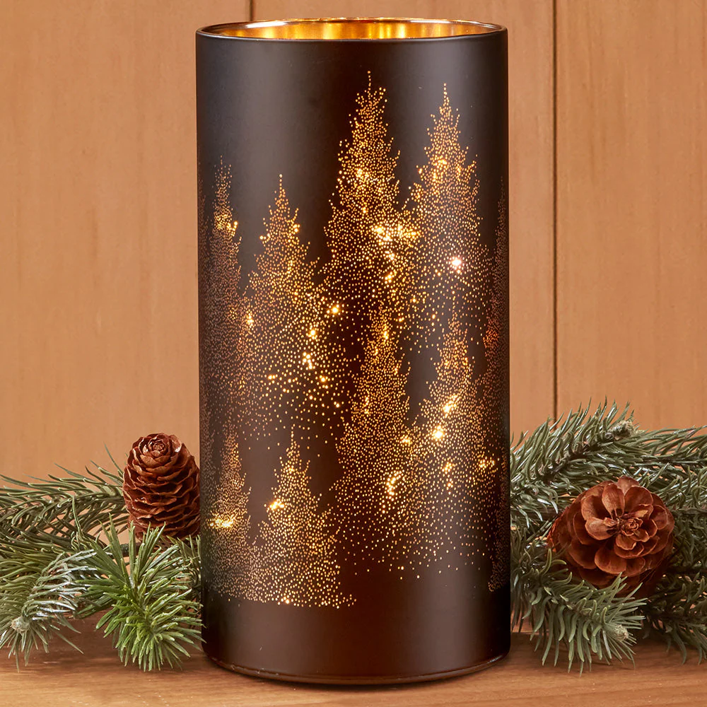 Torre & Tagus LED Glass Hurricane, Fir Forest