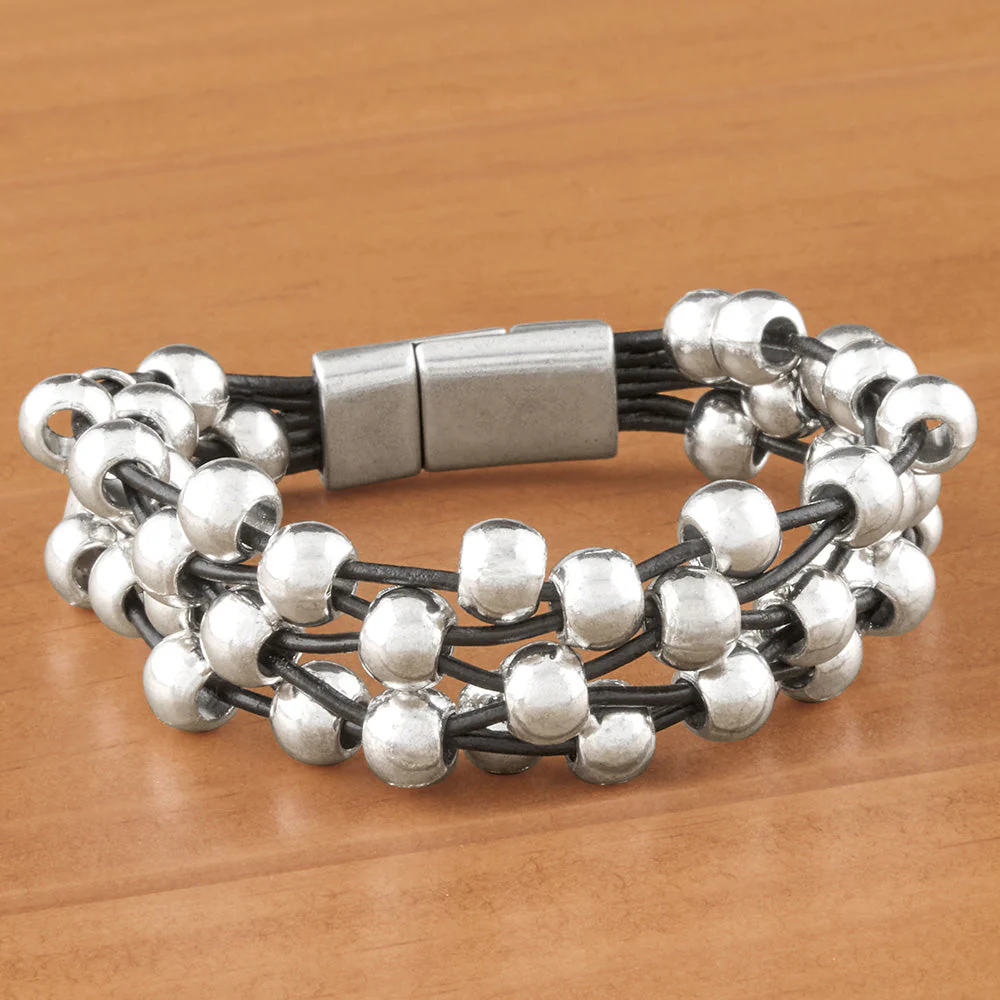 Trades By Haim Shahar Champagne Bubbles Beaded-Leather Bracelet - Image 2