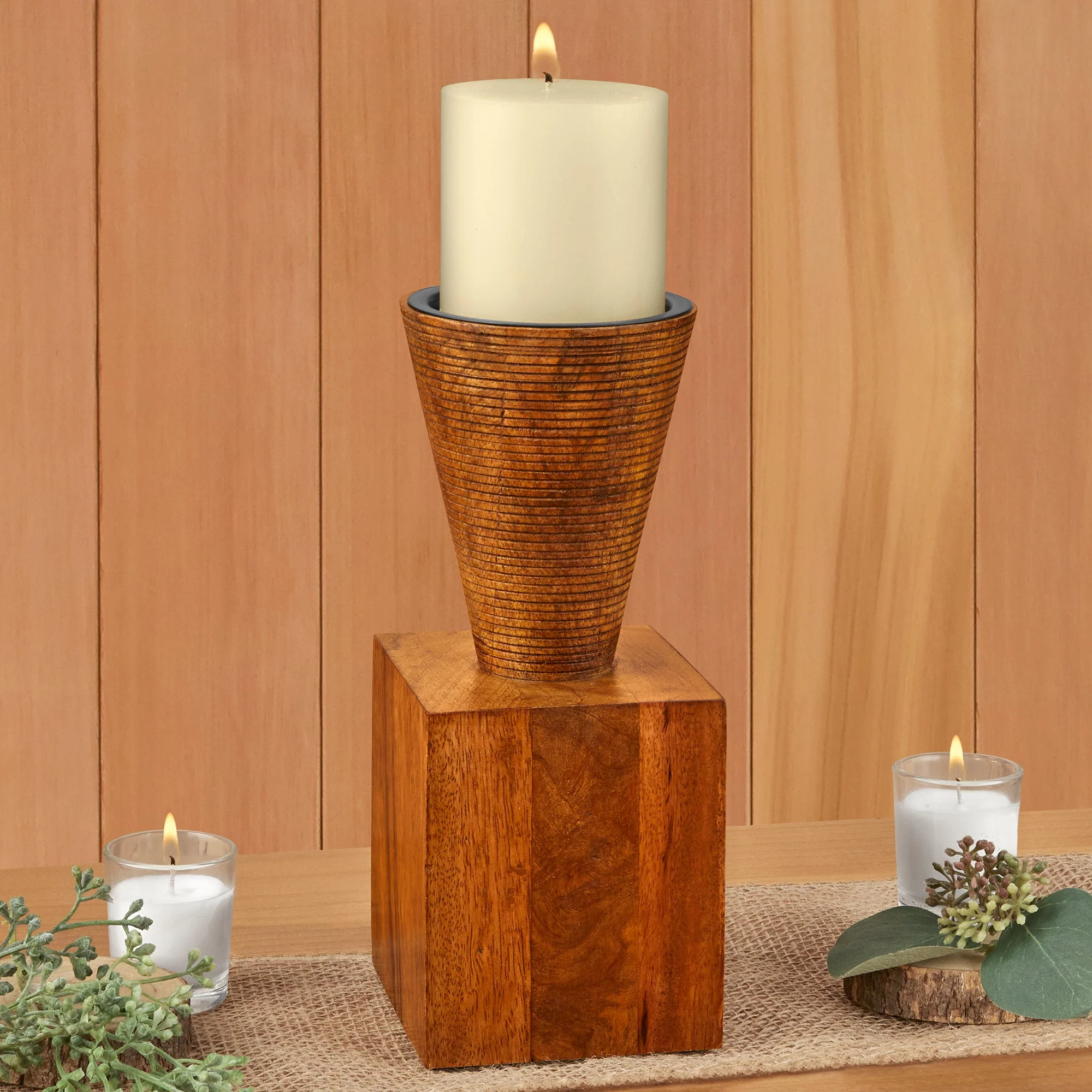 Turcan Wood Pillar Candleholder