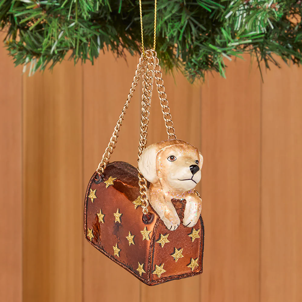 Vondels Glass Ornament, Designer Pet Carrier Handbag with Puppy - Image 2