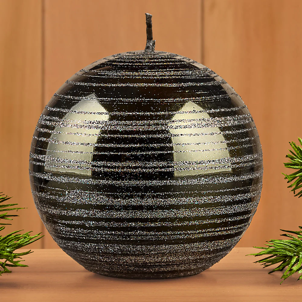 Zodax Metallic Ball Candles, Hunter Green and Gold Glitter - Image 3