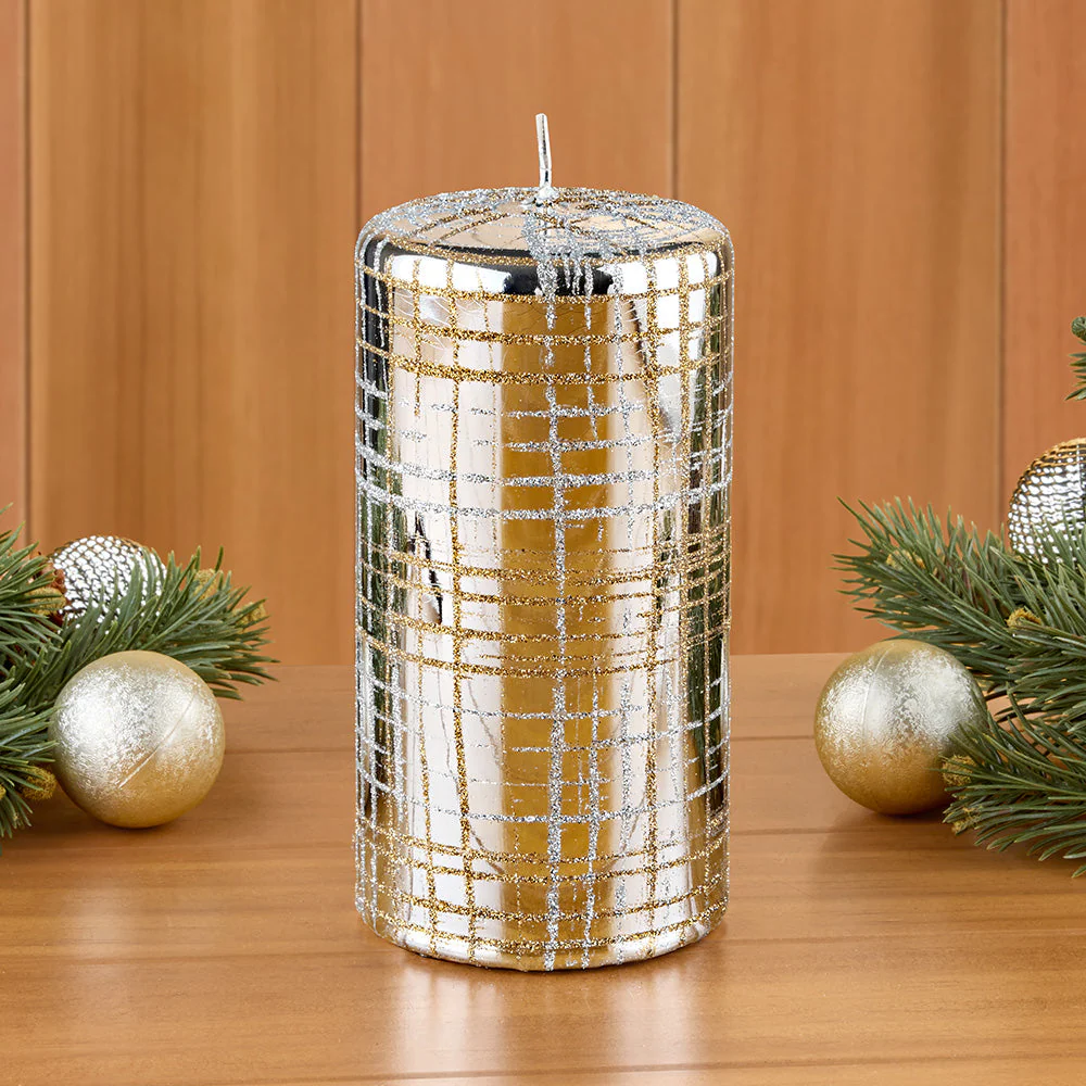 Zodax Metallic Pillar Candles, Glitter Weave - Image 4